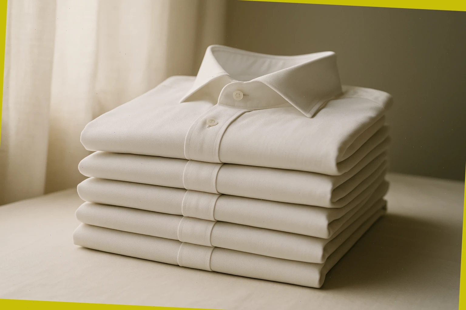Freshly laundered shirts folded in a clean stack